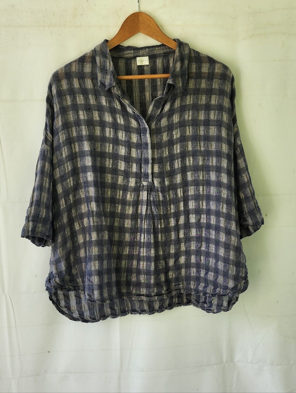 Poetry Navy and Gray Plaid Linen Shirt